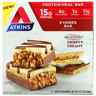 Atkins, Barrita con proteínas, Barrita de S'mores, 5 barritas, 48 g (1,69 oz)