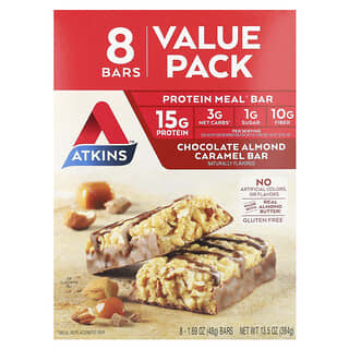 Atkins, Protein Meal Bar, Protein-Mahlzeit-Riegel, Schokolade-Mandel-Karamell, 8 Riegel, je 48 g (1,69 oz.).