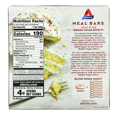 Atkins, Barrita proteica para comidas, Barrita para tarta de cumpleaños, 5 barritas, 48 g (1,69 oz) cada una