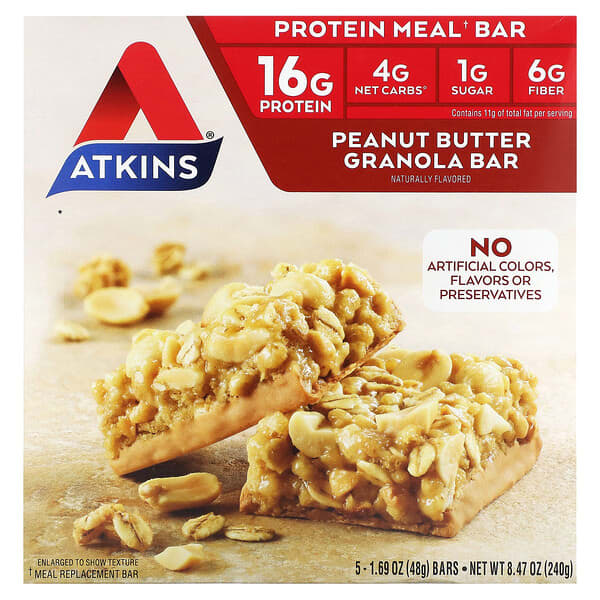 Atkins, プロテインミールバー、ピーナッツバターグラノーラバー、5本、各50g（1.76オンス）