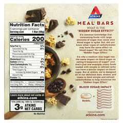 Atkins, Barra de Cereal com Gotas de Chocolate, 5 Barras, 1,69 oz (48 g) Cada