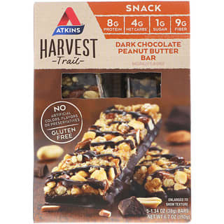 Atkins, Harvest Trail, Dark Chocolate Peanut Butter Bars, 5 packs, 1.34 oz (38 g) Each