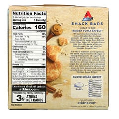 Atkins, Snack, Snickerdoodle Bar, Gluten Free, 5 Bars, 1.41 oz (40 g) Each