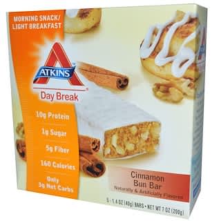 Atkins, Day Break, Cinnamon Bun Bar, 5 Bars, 1.4 oz (40 g) Each