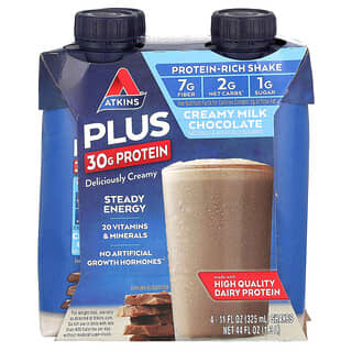 Atkins, Avec shake riche en protéines, Chocolat au lait crémeux, 4 shakes, 325 ml chacun