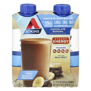 Atkins, Protein-Rich Shake, proteinreicher Shake, Schokolade-Banane, 4 Shakes, je 325 ml (11 fl. oz.).