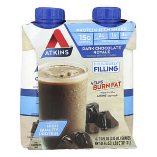 Atkins, プロテインリッチシェイク、ダークチョコレートロワイヤル、4本、各325ml（11液量オンス）