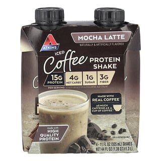 Atkins, Boisson protéinée au café glacé, Mocha latte, 4 shakes, 325 ml chacun