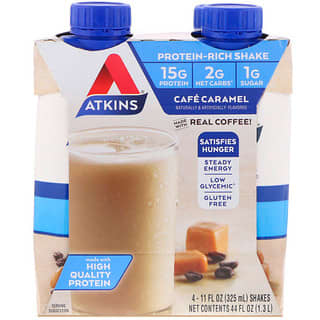 Atkins, カフェ キャラメル シェイク, 4 シェイク, 各11 fl oz (325 ml)
