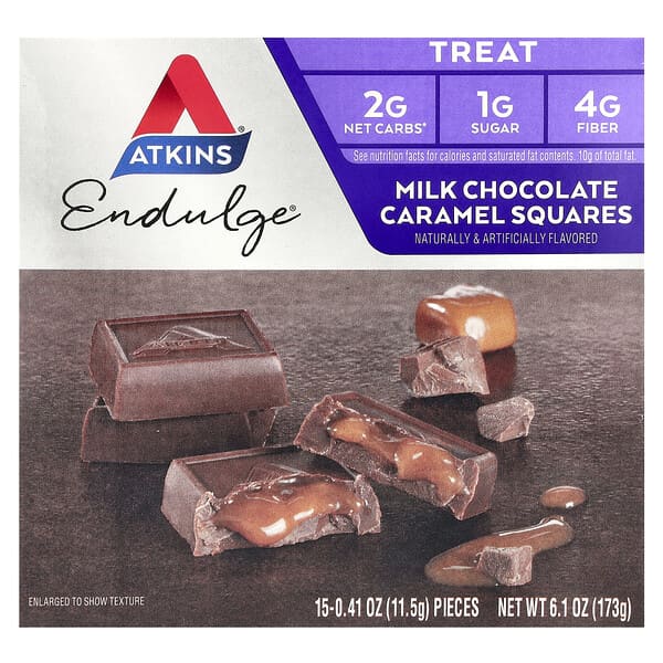 Atkins, Endulge®, Milk Chocolate Caramel Squares, 15 Pieces, 0.41 oz (11.5 g) Each