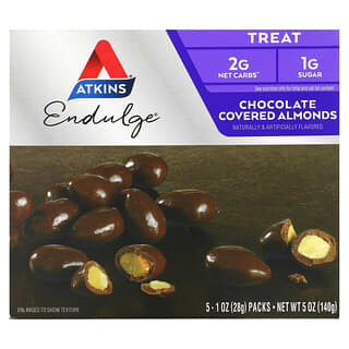 أتكينز‏, Endulge، لوز مغطى بالشوكولاتة، 5 أكياس، 1 أونصة (28 جم) لكل كيس