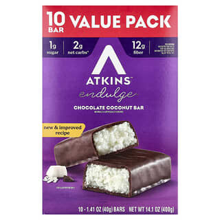Atkins, Endulge, Chocolate Coconut Bar, 10 Bars, 1.41 oz (40 g) Each