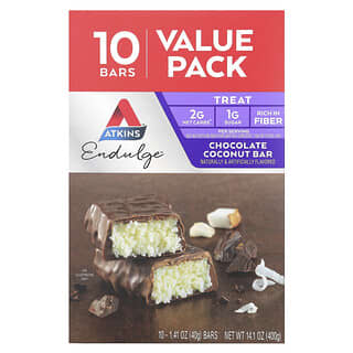 Atkins, Endulge, Barrita de chocolate y coco, 10 barritas, 40 g (1,41 oz) cada una