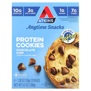 Atkins, En-cas à tout moment, Cookies protéinés, Pépites de chocolat, 4 cookies, 39 g chacun