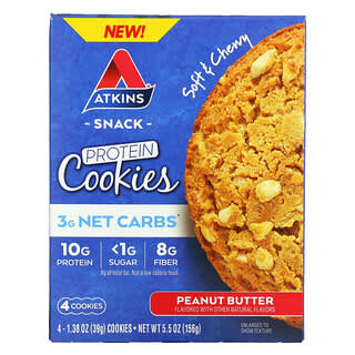 Atkins, 스낵, 단백질 쿠키, 땅공 버터 맛, 쿠키 4개, 각 39g(1.38oz)