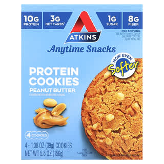 Atkins, Anytime Snacks, Protein Cookies, Peanut Butter, 4 Cookies, 1.38 oz (39 g) Each