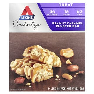 Atkins, Endulge, Peanut Caramel Cluster Bar, Erdnuss-Karamell-Riegel, 5 Riegel, je 34 g (1,2 oz.).