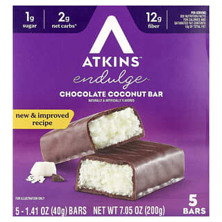 Atkins, Endulge™, Treat, Chocolate Coconut Bar, 5 Bars, 1.41 oz (40 g) Each