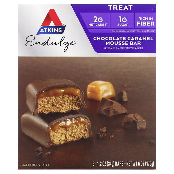 Atkins, Endulge, Schokoladen-Karamell-Mousse-Riegel, 5 Riegel, 34 g pro Riegel