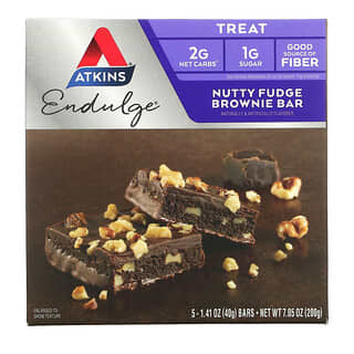 Atkins, Endulge, Barra de Brownie com Fudge Nutty, 5 Barras, 40 g (1,41 oz) Cada