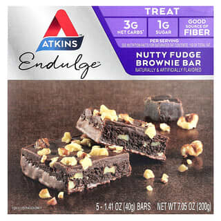 Atkins, Endulge, Brownie Fudge de Nutty, 5 barras, 1.41 oz (40 g) cada uno