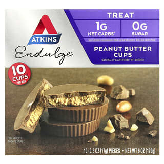 Atkins, Endulge™,Treat,  Peanut Butter Cups, 10 Cups, 0.6 oz (17 g) Each