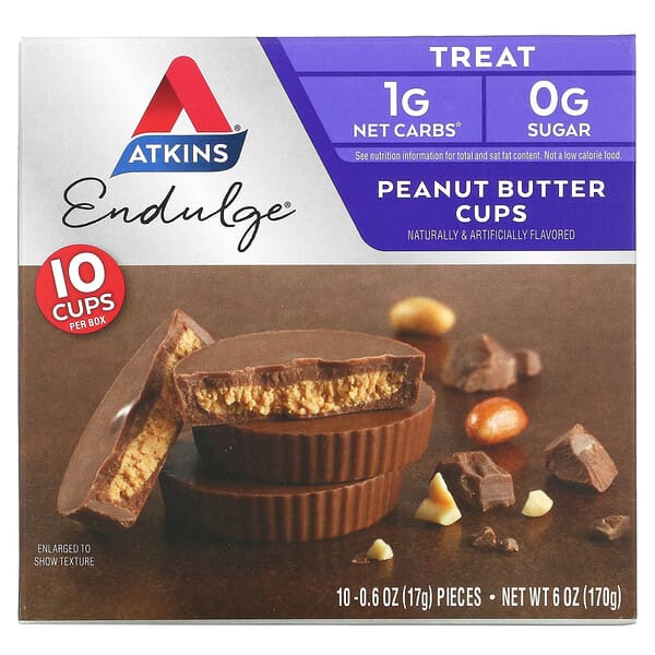 Atkins, オーガニック・ピーナッツバターカップ, ミルクチョコレート, 10 個, 各 0.5 オンス (15 g)