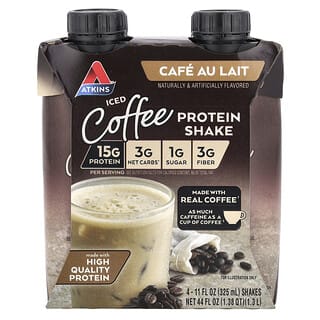 Atkins, Shake Proteico de Café Gelado, Café Au Lait, 4 Shakes, 325 ml (11 fl oz) Cada