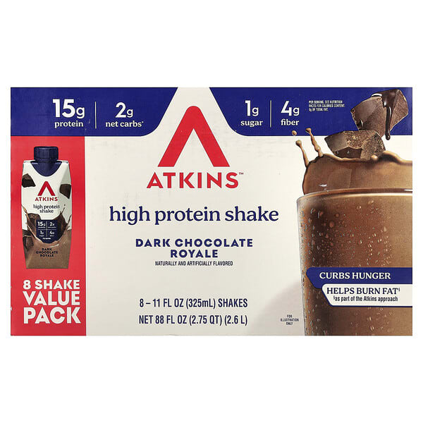Atkins, High Protein Shake, Dark Chocolate Royale, 8 Shakes, 11 fl oz (325 ml) Each (Discontinued Item) — product photo 1