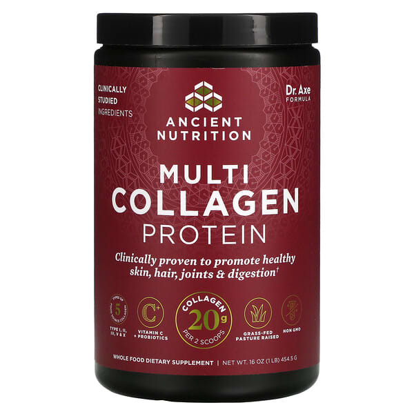Dr. Axe / Ancient Nutrition, Proteína con múltiples tipos de colágeno, 454,5 g (1 lb)