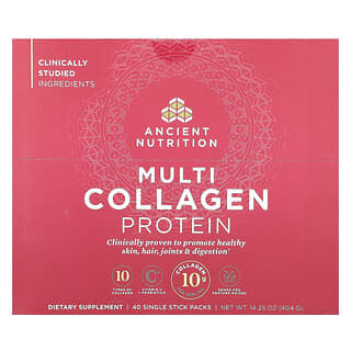 Ancient Nutrition‏, חלבון מולטי קולגן, 40 שקיקים יחידים, 10.1 גרם (0.36 אונקיות) כל אחד