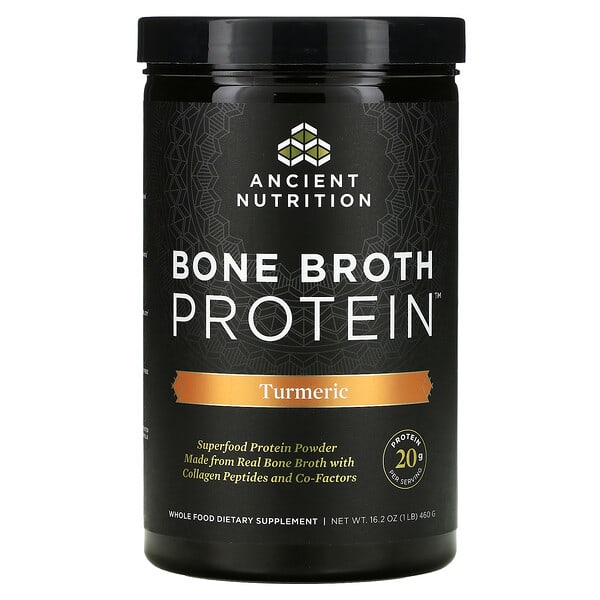 Dr. Axe / Ancient Nutrition, Bone Broth Protein, куркума, 460 г (1 фунт)