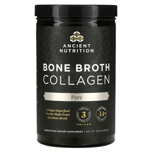 Dr. Axe / Ancient Nutrition, Bone Broth Collagen, Colágeno de caldo de huesos, Puro, 450 g (15,9 oz)