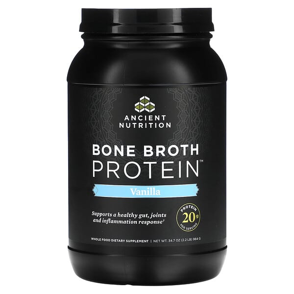 Dr. Axe / Ancient Nutrition, Bone Broth Protein（ボーンブロスプロテイン）、バニラ、986g（2.17ポンド）