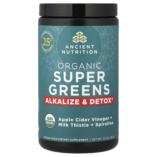 Ancient Nutrition, Organic Super Greens, Alkalize & Detox, 7.5 oz (213 g) — product photo 1