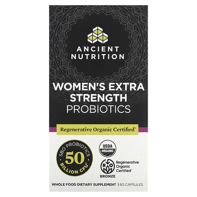 Ancient Nutrition, Extra Strength Probiotic for Women, 50 Billion CFU, 60 Capsules (25 Billion CFU Per Capsule)