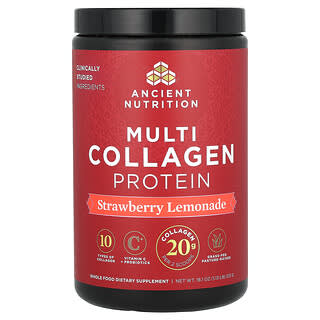 Ancient Nutrition, Proteína con múltiples tipos de colágeno, Limonada de fresa, 513 g (1,13 lb)