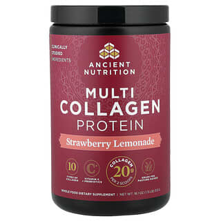 Ancient Nutrition, Proteína con múltiples tipos de colágeno, Limonada de fresa, 513 g (1,13 lb)