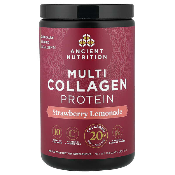 Ancient Nutrition, Multi Collagen Protein Powder, Strawberry Lemonade, 18.9 oz (535 g)