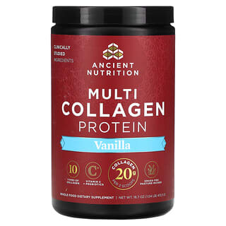 Ancient Nutrition, Proteína con múltiples tipos de colágeno, Vainilla, 472,5 g (1,04 lb)