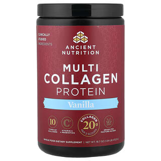 Ancient Nutrition, Proteína con múltiples tipos de colágeno, Vainilla, 472,5 g (1,04 lb)