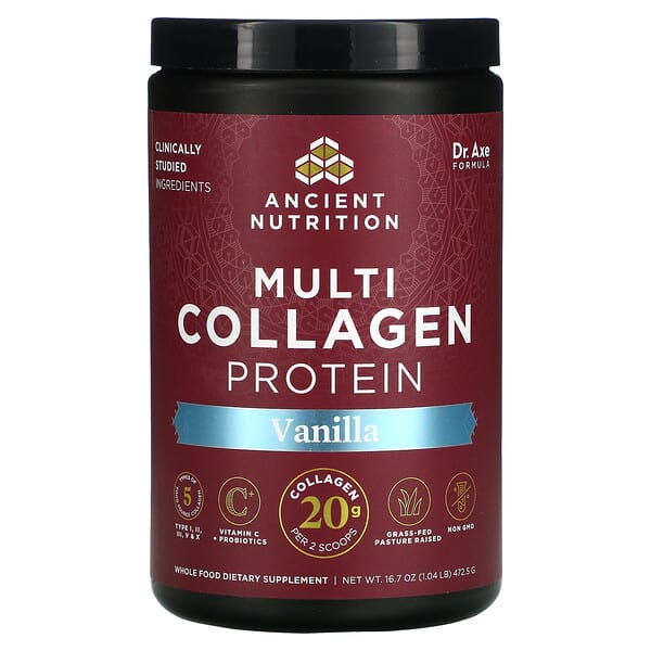Dr. Axe / Ancient Nutrition, Multi Collagen Protein, Vanilla, 1.04 lb (472.5 g)