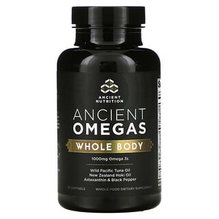 Dr. Axe / Ancient Nutrition, Omegas ancestrales, Todo el cuerpo, 1000 mg, 90 cápsulas blandas