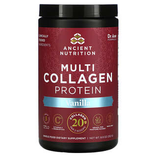 Dr. Axe / Ancient Nutrition, Proteína de múltiples colágenos, Vainilla, 252 g (8,9 oz)