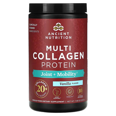 Ancient Nutrition, Multi-Collagen, Joint + Mobility, Vanilla, 7.48 oz (212 g)
