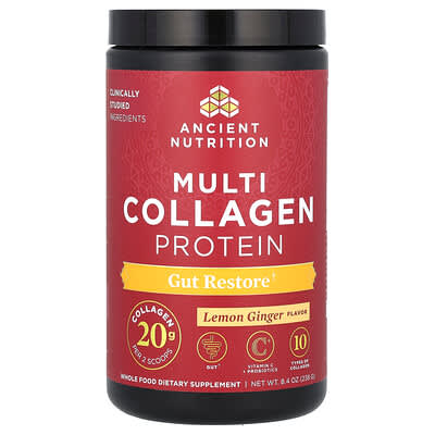 Ancient Nutrition, Multi Collagen Protein, Gut Restore, Lemon Ginger, 8.4 oz (238 g)