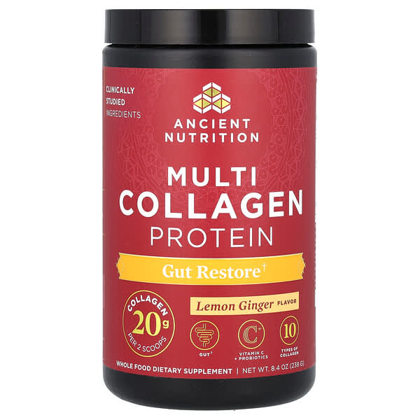 Multi Collagen Protein, Gut Restore, Lemon Ginger, 8.4 oz (238 g)