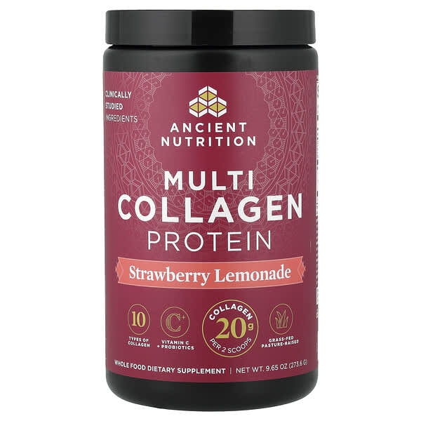 Ancient Nutrition, Multi Collagen Protein, Strawberry Lemonade, 9.65 oz (273.6 g) — product photo 1