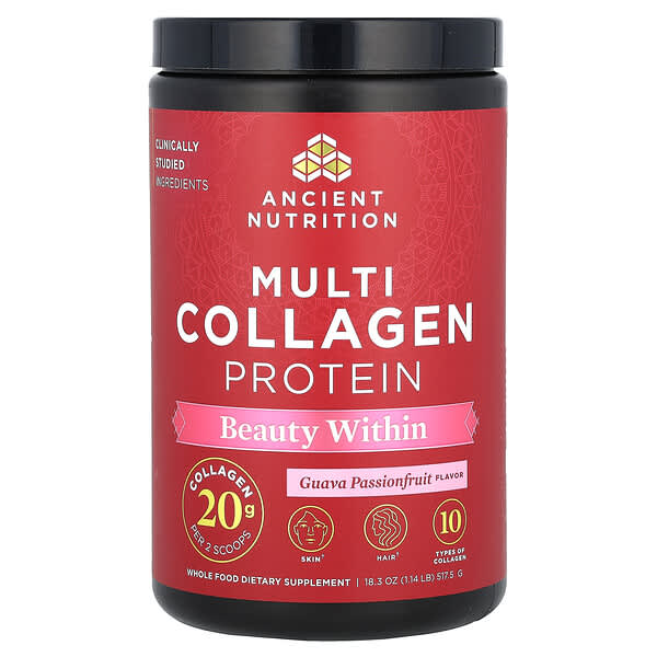 Ancient Nutrition Multi Collagen Protein, Beauty Within, Guava Passionfruit, 1.14 lb (517.5 g)