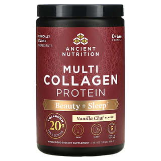 Dr. Axe / Ancient Nutrition, Multi Collagen Protein, Beauty + Sleep, Vanilla Chai, 16.1 oz (456 g)
